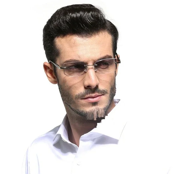 Mens Rimless Rectangular Sunglasses Clear Lens Eyewear Blue Light Retro‎ Classy - Picture 6 of 9